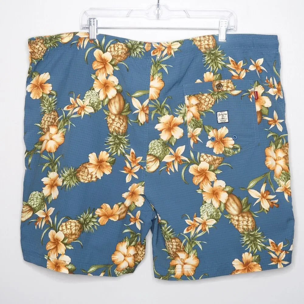 Tommy Bahama Mens Swim Trunks Size XXL Blue Yellow Hawaiian Pineapple Mesh Liner